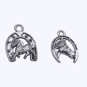 2 pc Silver Tone Metal Horse Horseshoe Charms Pendant Jewelry Making Craft